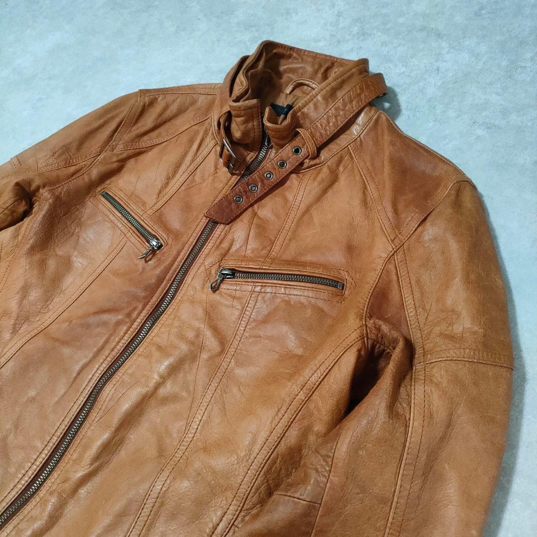 Haruf ハルフ シングルライダース レザージャケット 羊革 オイルレザー M