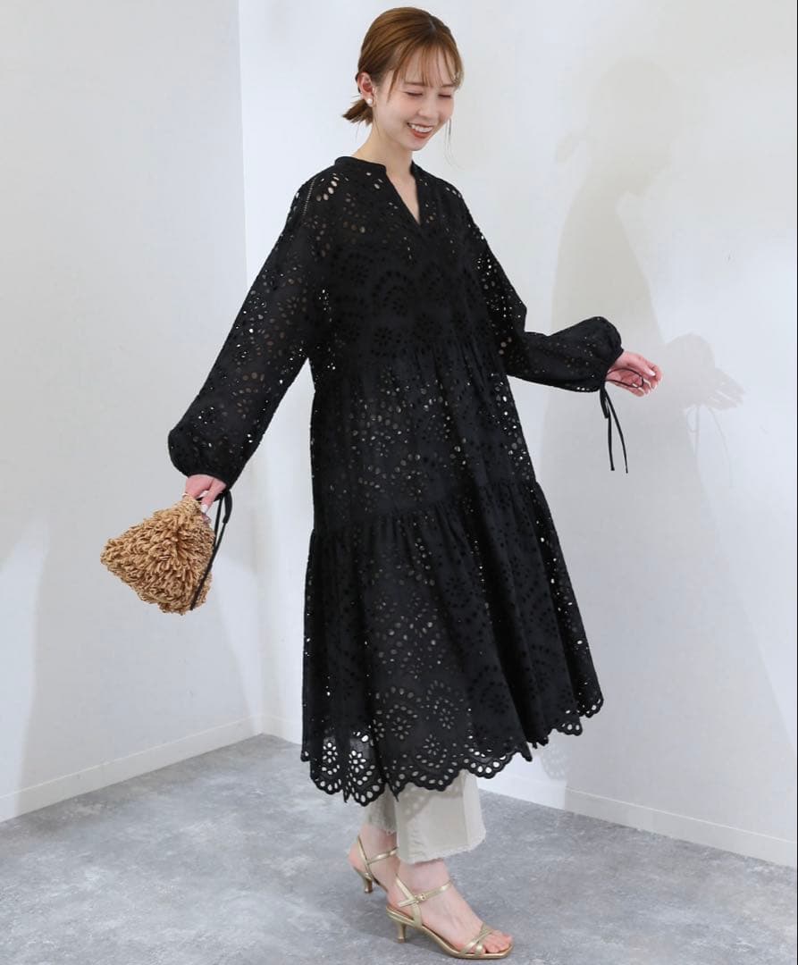SLOBE IENA コットンエンブロイダリーティアードワンピース