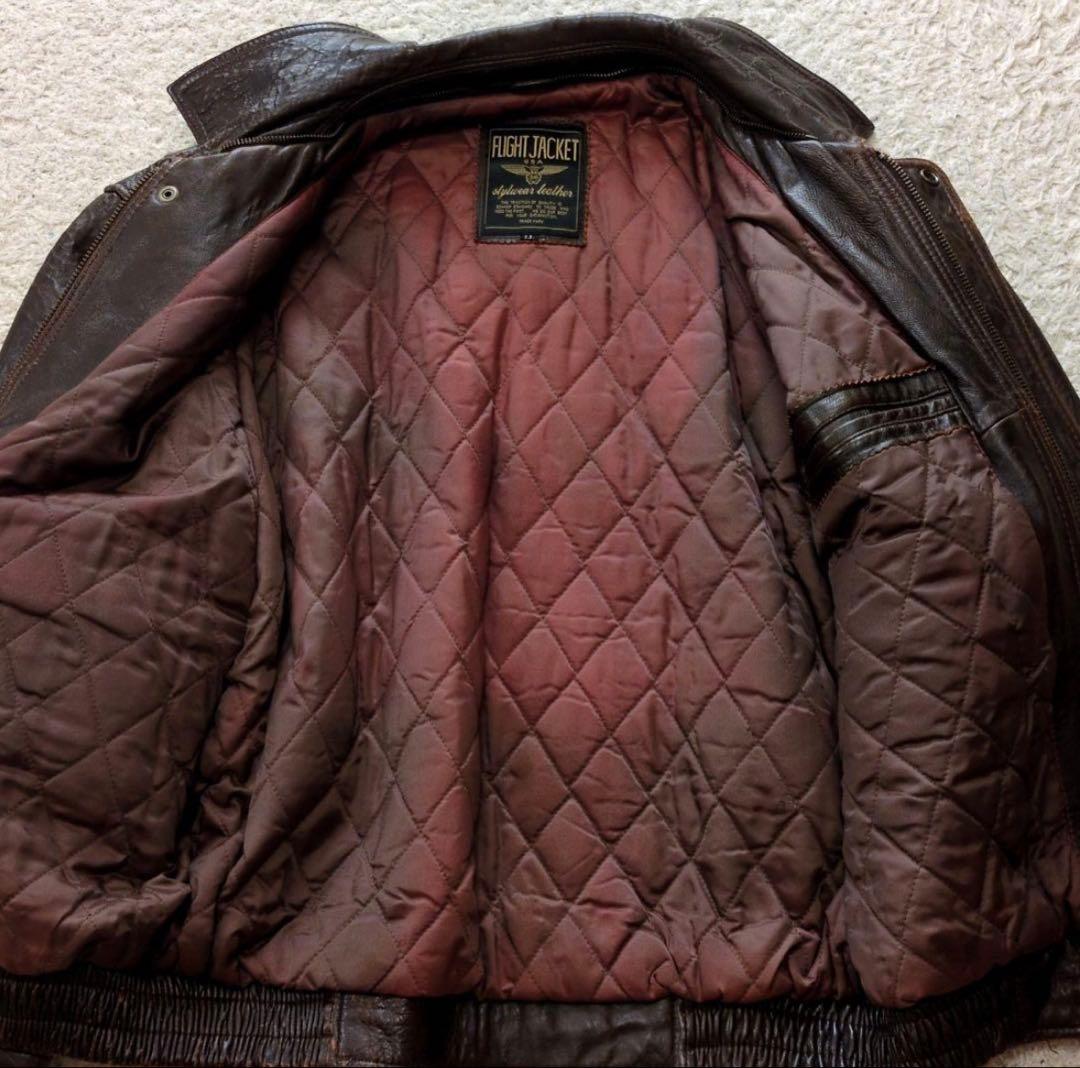 レザー　フライトジャケット　羊革　短丈　中綿　FLIGHT JACKET XL
