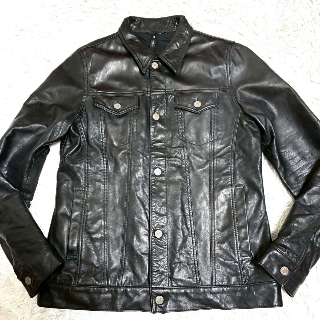 L相当⭐️glamb トラッカージャケット　カウレザー　光沢感　ブラック　3