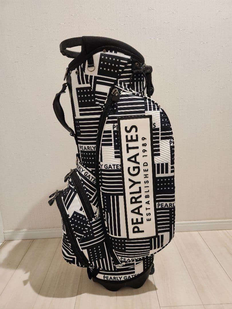 【美品】PEARLY GATES　星条旗総柄キャディバッグ 黒 スタンドタイプ