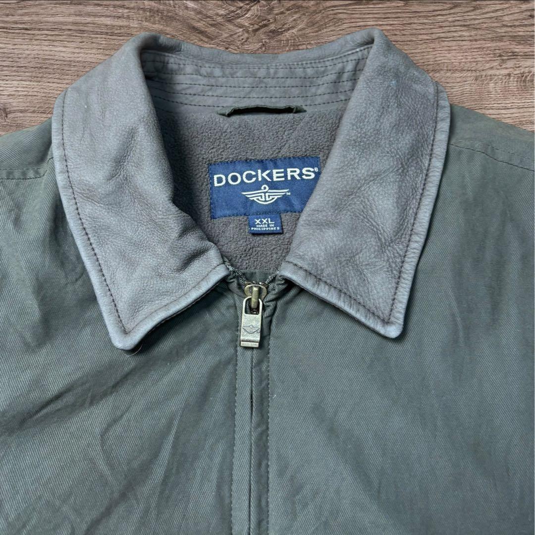 DOCKERSドッカーズナイロン×レザーフリースハリントンXXL襟レザー