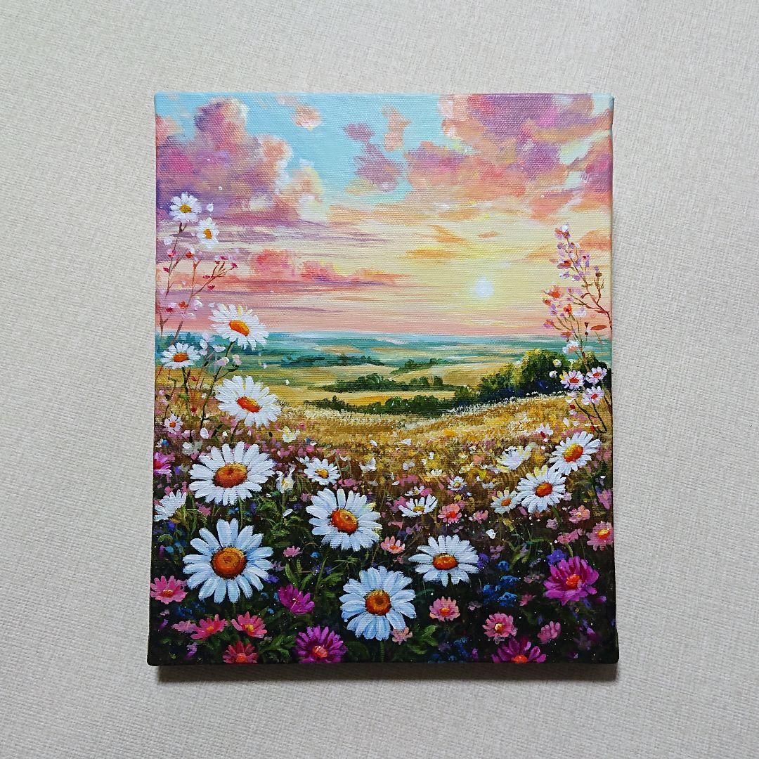 モ*猫様 【春の夕暮れ】アクリル画 F3 風景画 絵画