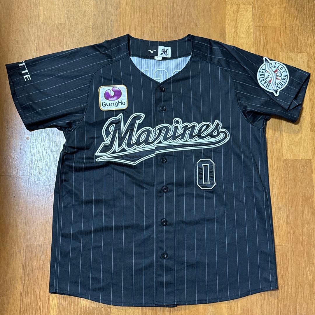 千葉ロッテマリーンズ　ユニフォーム 荻野貴司選手背番号0 黒ストライプ　サイズM