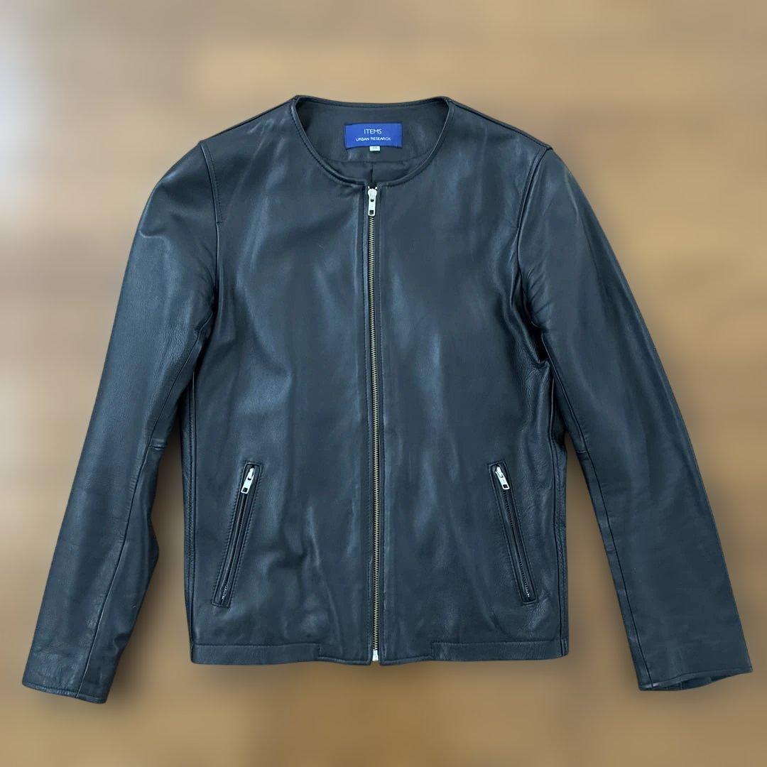 アーバンリサーチ ノーカラー シングルライダースジャケット 38