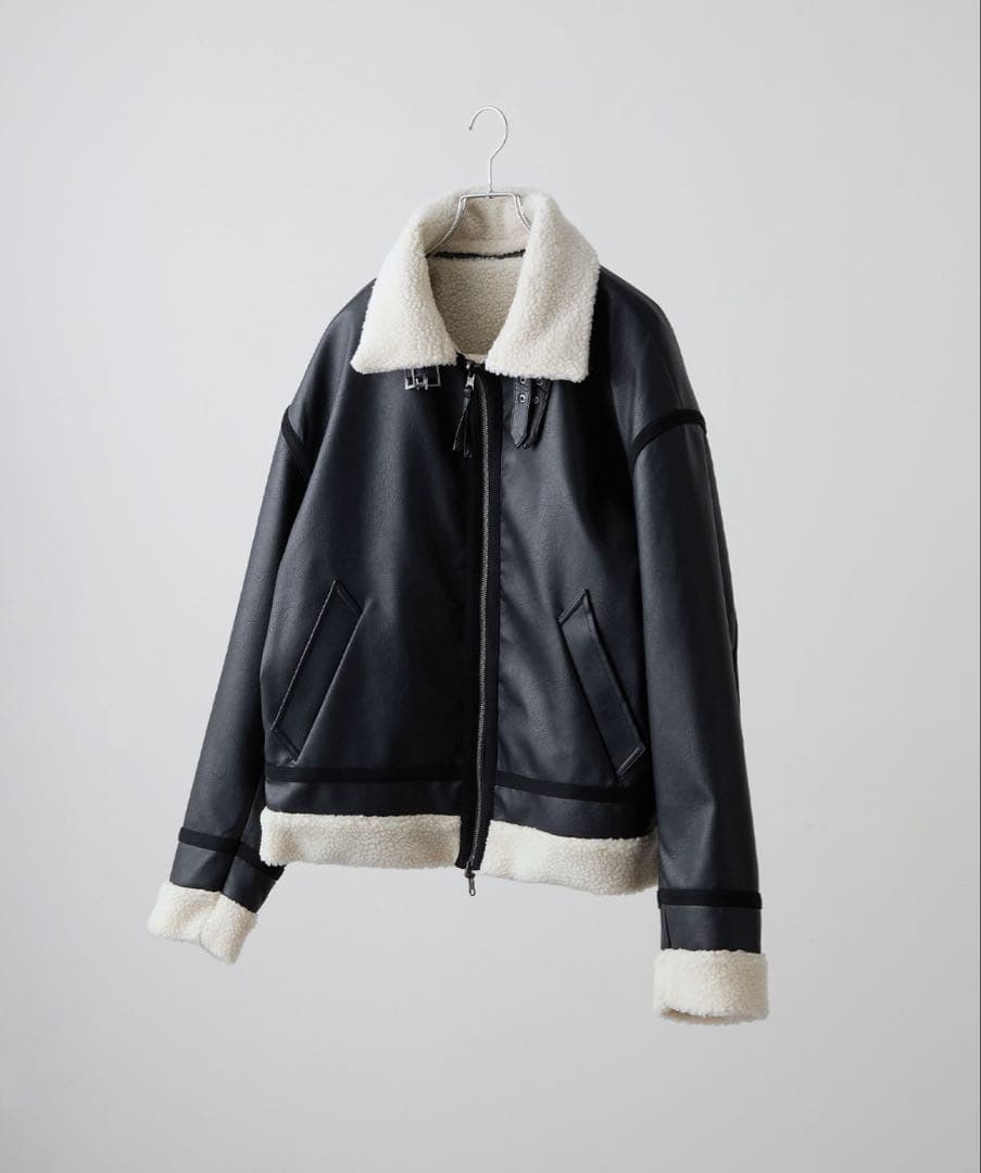 【CLEL】 4way リバーシブルフェイクムートンジャケット ネロピザ
