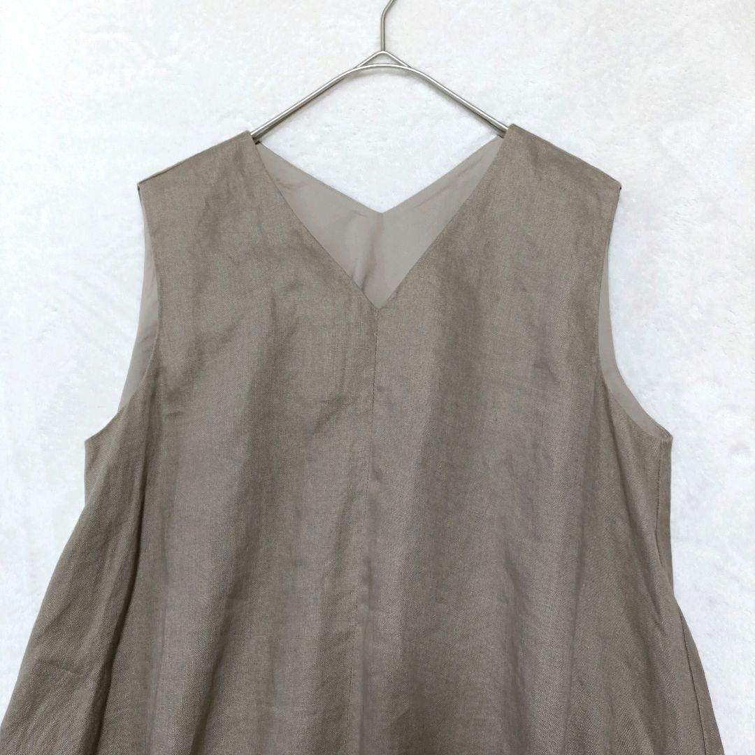 美品♪かぐれ リネンノースリーブAラインワンピース フレア マキシ丈