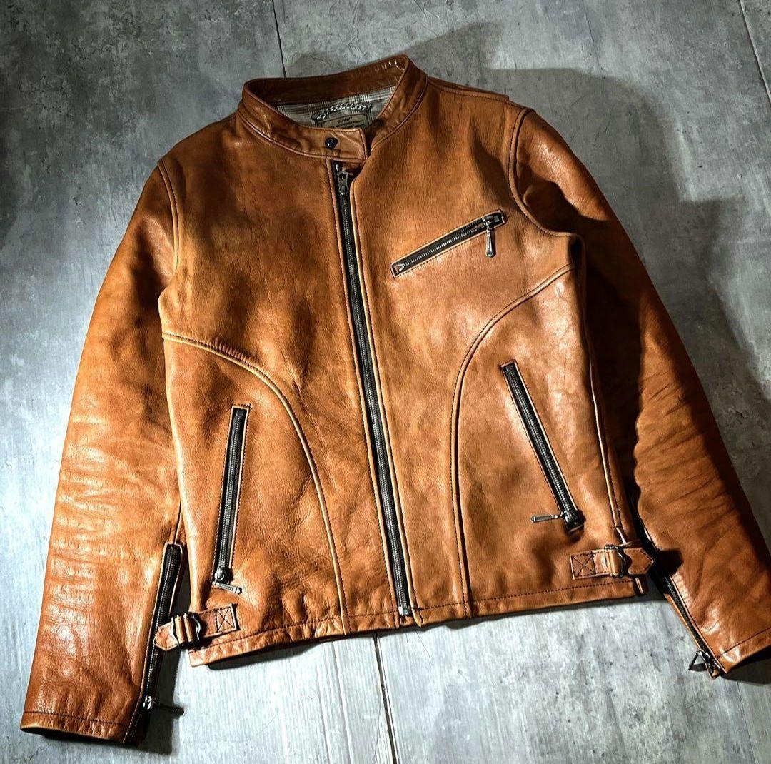 varde77 leather jacket 牛革　シングルライダース　ブラウン