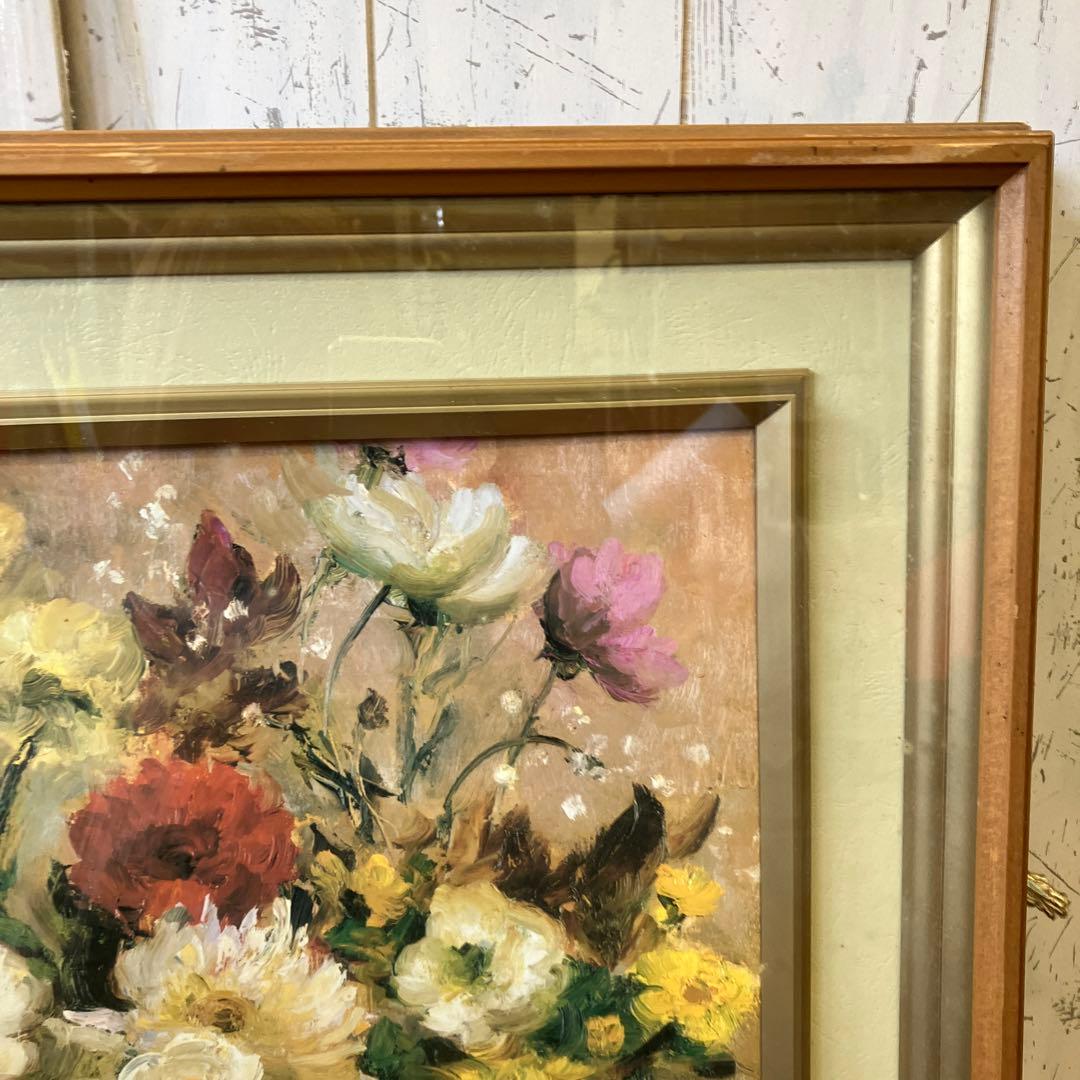 ヴィンテージ 名画 ダイフ 花 花瓶 海外 油絵 油彩画 木製 フレーム 額縁