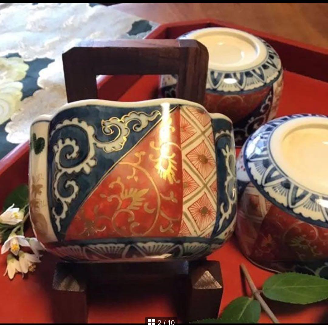 A1057古伊万里　最上手　染錦手　逆蛸唐草　松竹梅　波縁形鉢　向付　1客