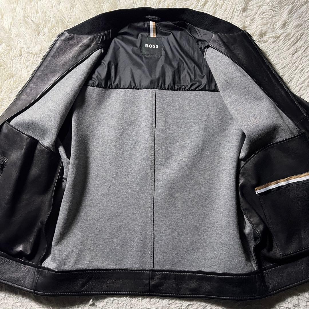 極美品/現行タグ■HUGO BOSS ボンバージャケット 羊革　ブラック　50