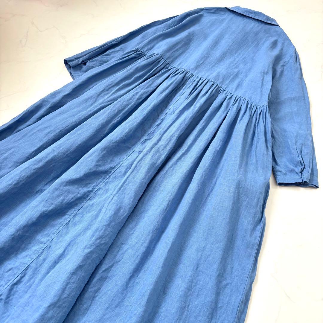 【25SS 極美品】フォグリネンワーク Lisa Dress 麻 ワンピース 青