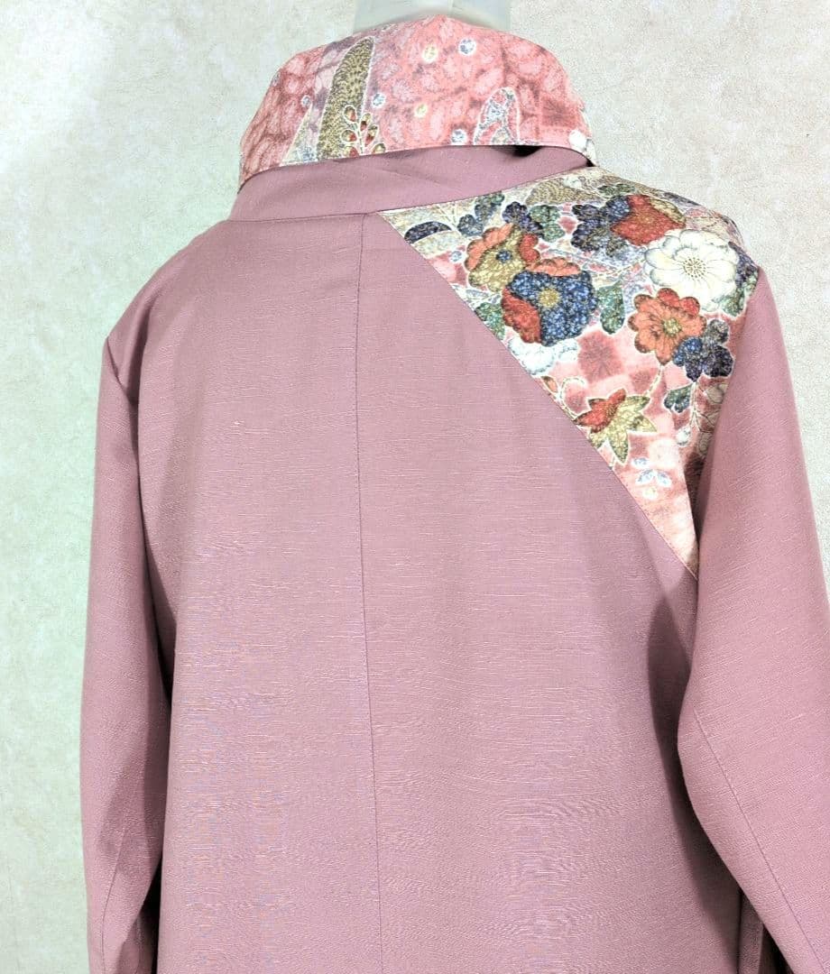 332　手染め大輔　着物リメイク　桜色紬と　辻ヶ花　ワンピース　Ｌ〜フリーサイズ