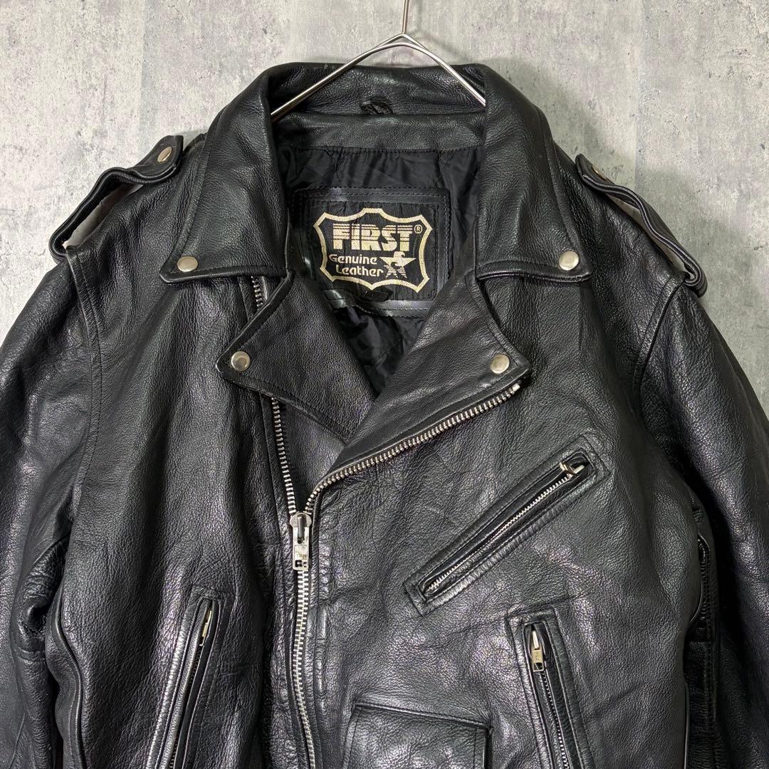 FIRST 本革 レザー ダブル ライダース ジャケット ベルト付き 黒