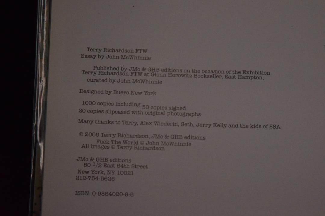 【Terry Richardson： FTW 】1000部限定　★新品・未読品