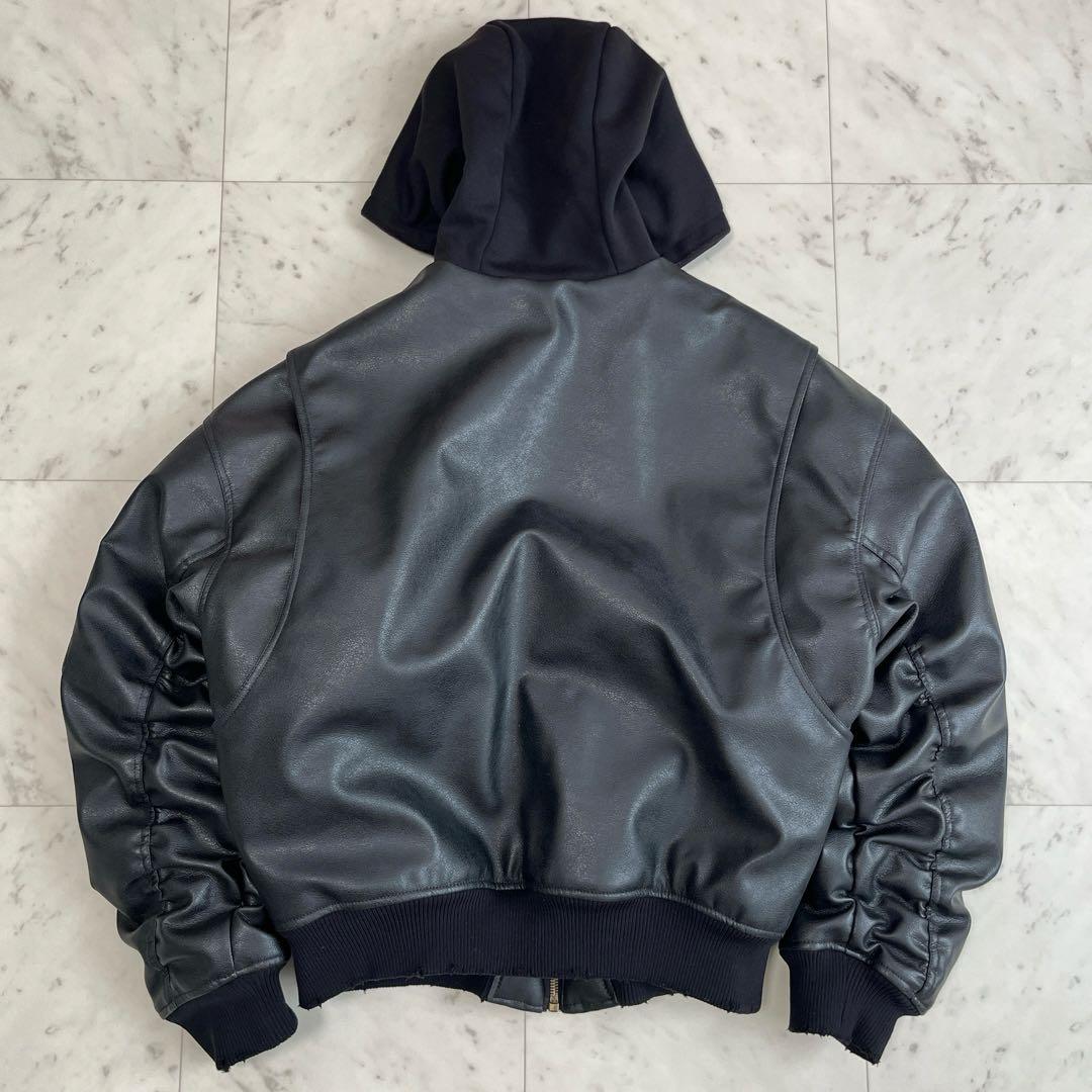 極美品✨ZARA ザラ コントラストフード付きフェイクレザー ジャケット S