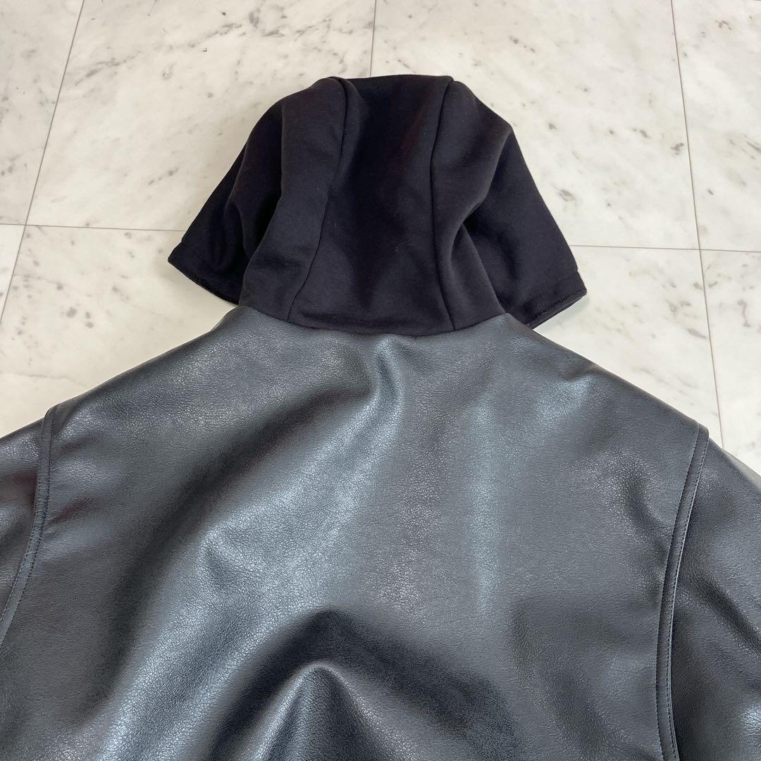 極美品✨ZARA ザラ コントラストフード付きフェイクレザー ジャケット S