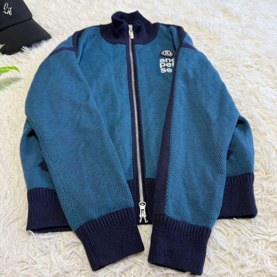【アンパスィ】美品 ジップジャケット ニット 裏地付き Mサイズ レディース