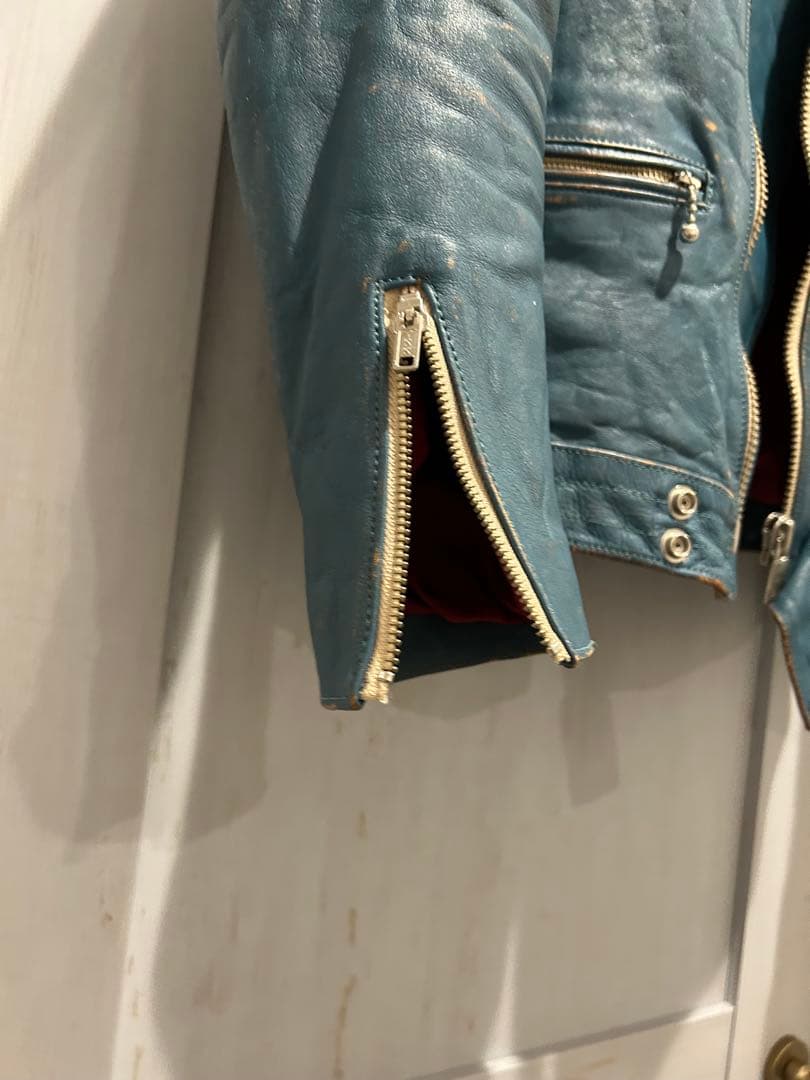 black means ヴィンテージ加工 ターコイズ ライダース　ブルー