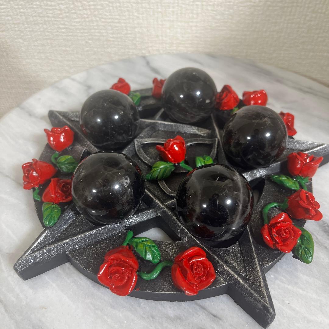 【セット販売】モリオンスフィア　5コ　と　五穂星　バラ台座　セット