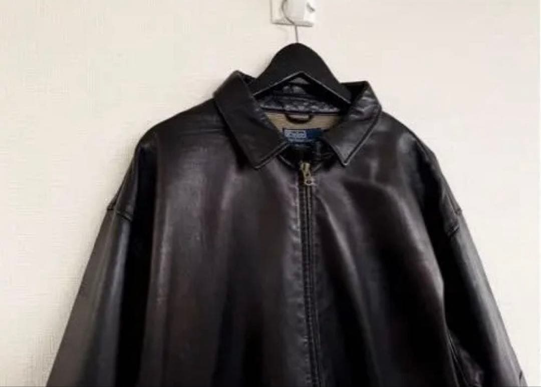 超スペシャル 90s ラルフローレン レザー ジャケット XXL ブラック 黒