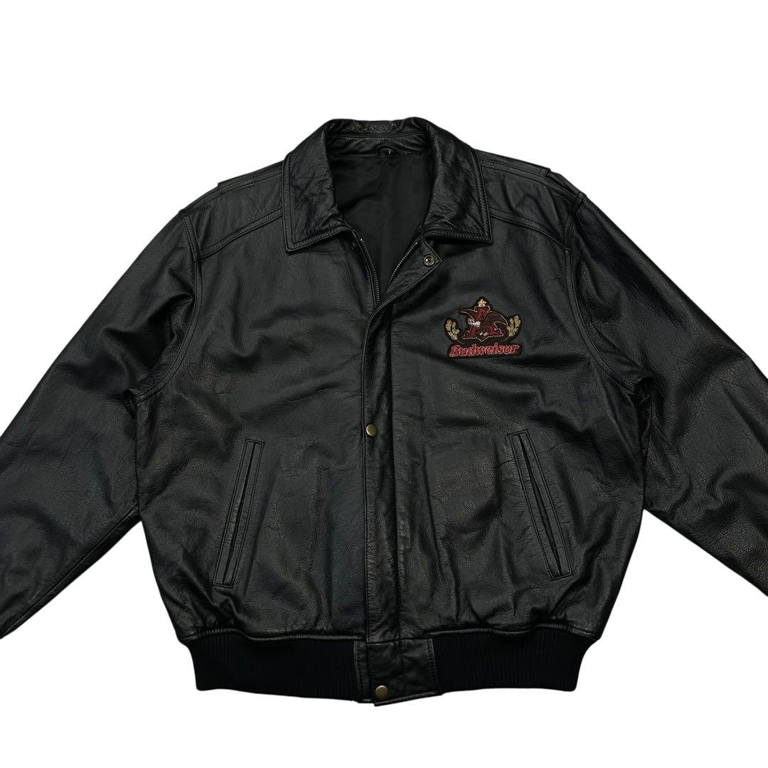 美品 90s Budweiser カウレザー/牛革 ボンバージャケット 短丈