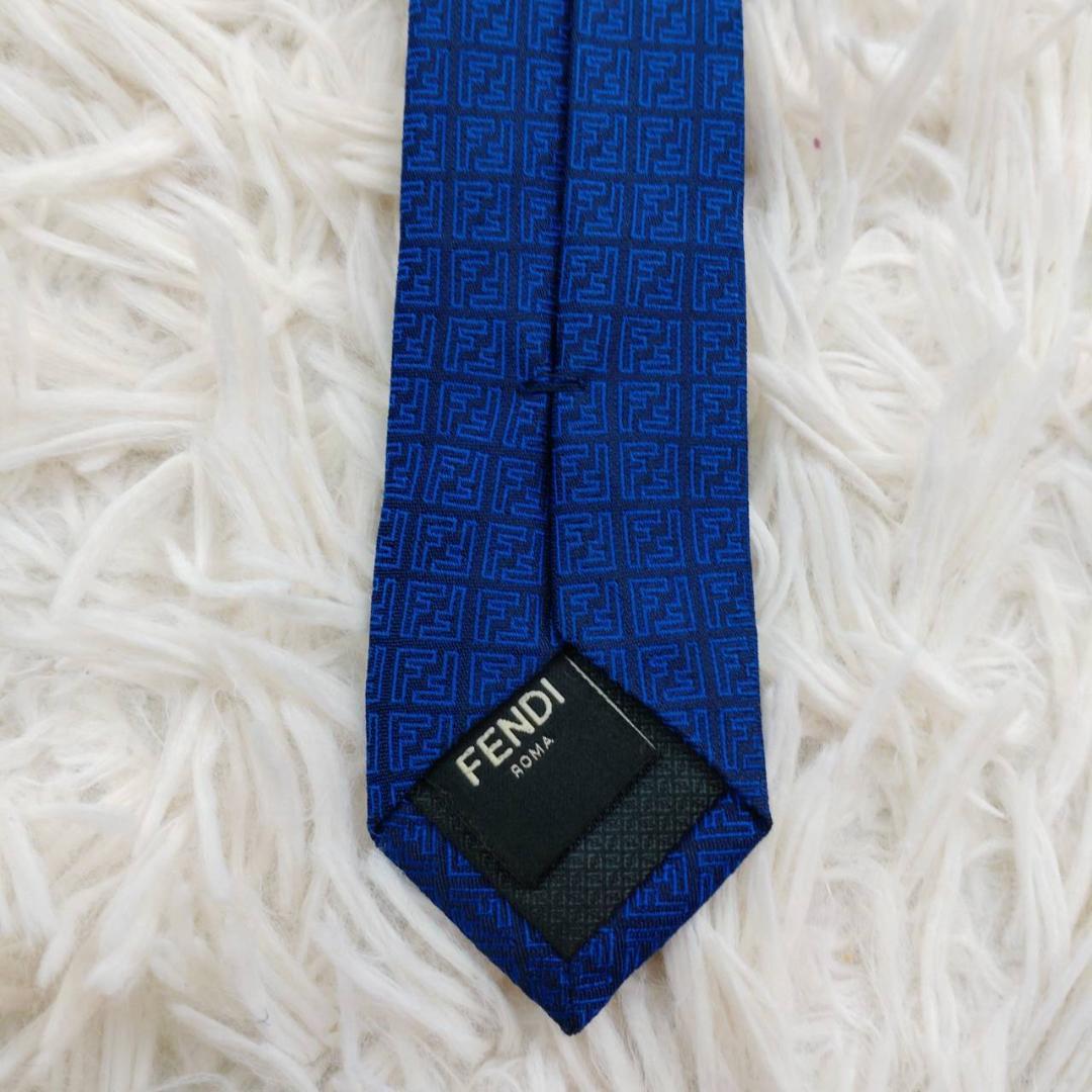 ★美品★ フェンディ高級シルクネクタイ ズッカ柄 インクブルー