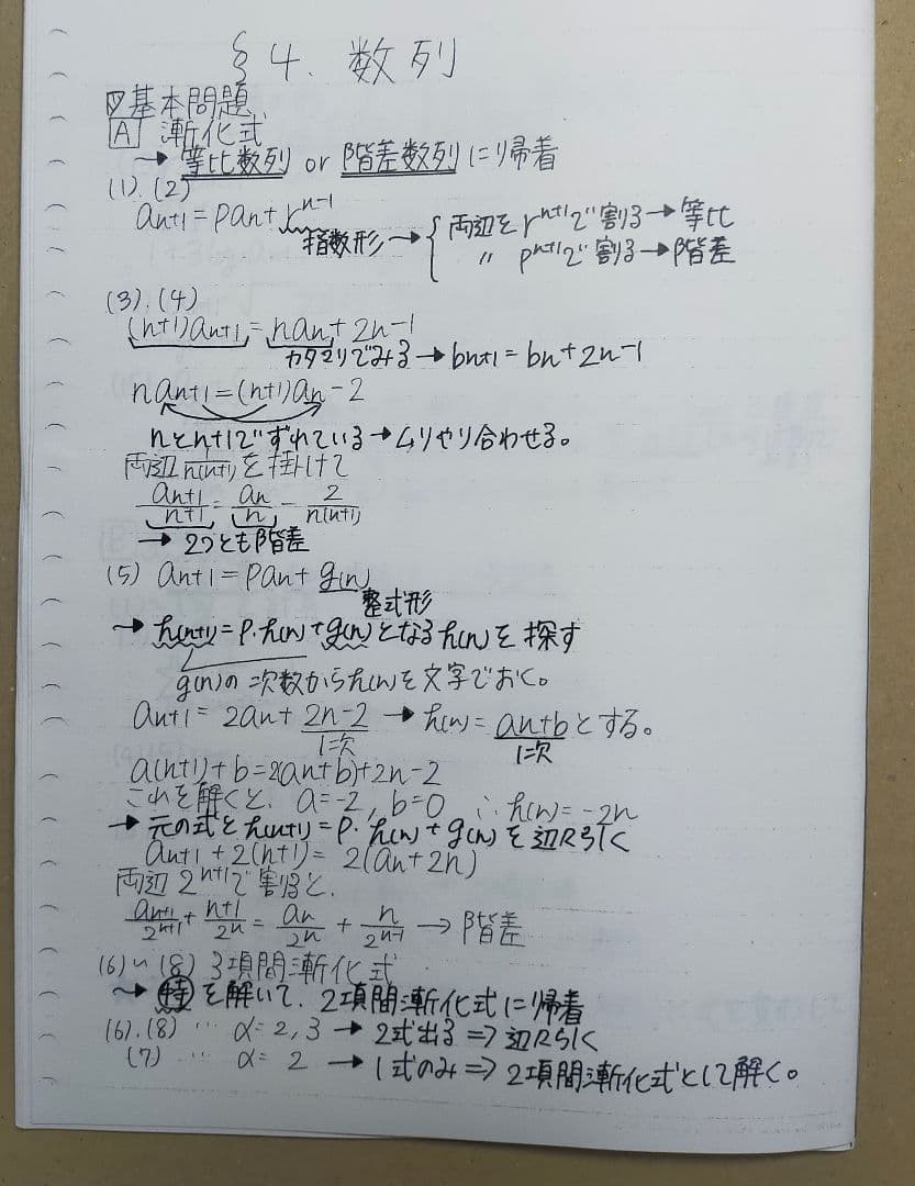 高3数学　大阪校上位　数学　単元別演習　板書プリント