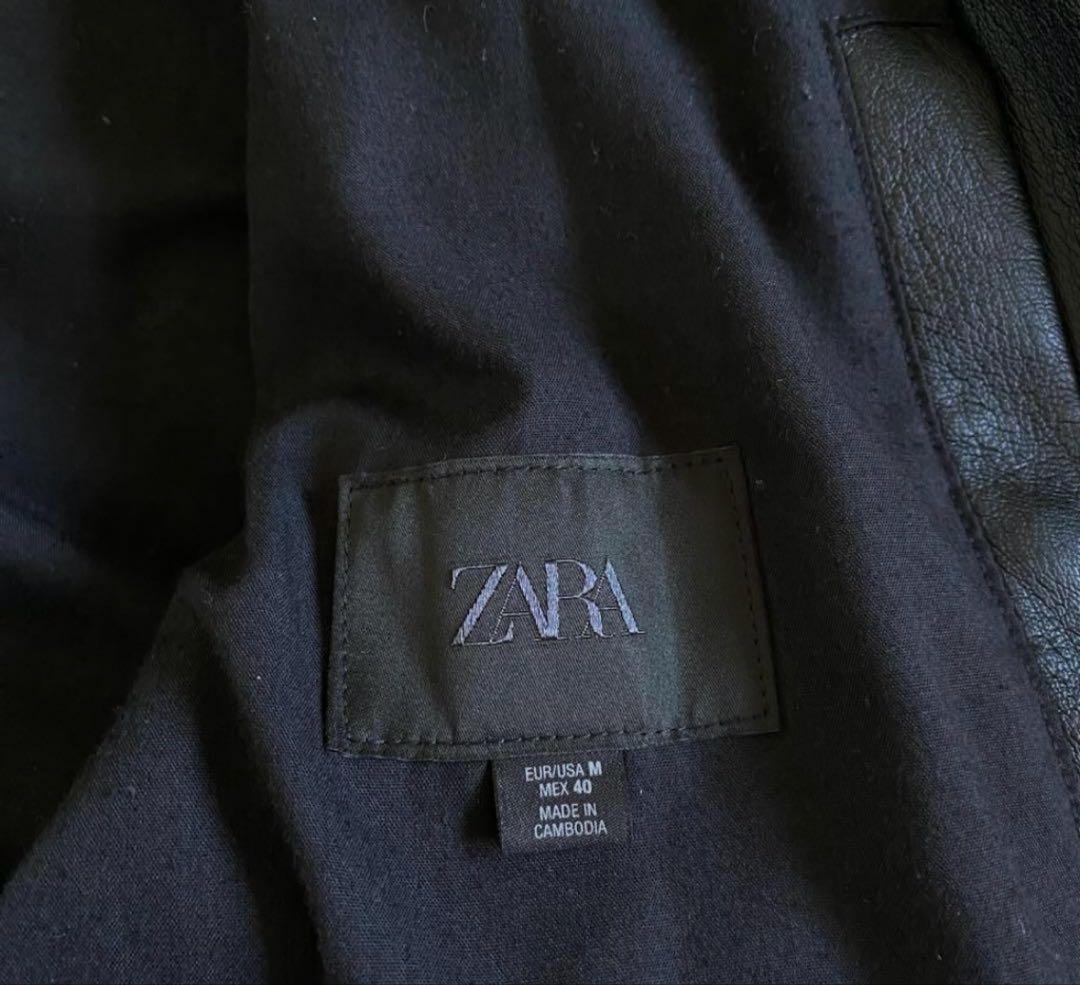 ZARA レザージャケット　襟付き　シングルライダース　短丈　ブラック　L